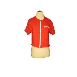 Retro Brand Maryland Short Sleeve Zip Up Red Top Size Small